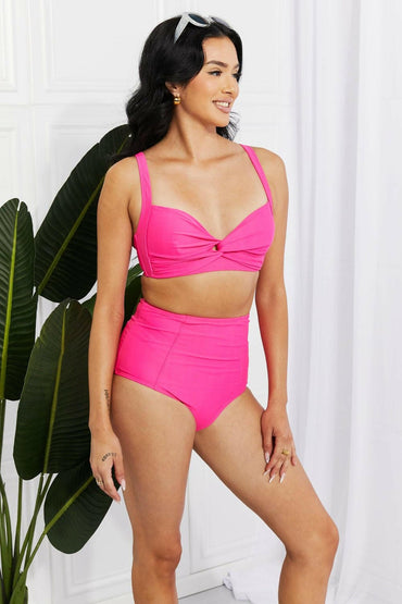 Marina West Swim Take A Dip Twist High-Rise Bikini in Pink - Love Salve