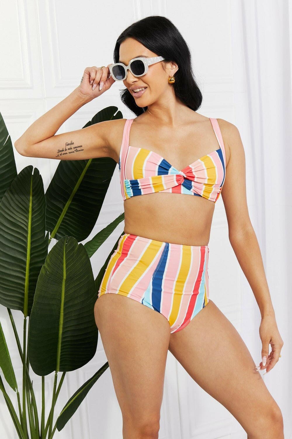 Marina West Swim Take A Dip Twist High-Rise Bikini in Stripe - Love Salve