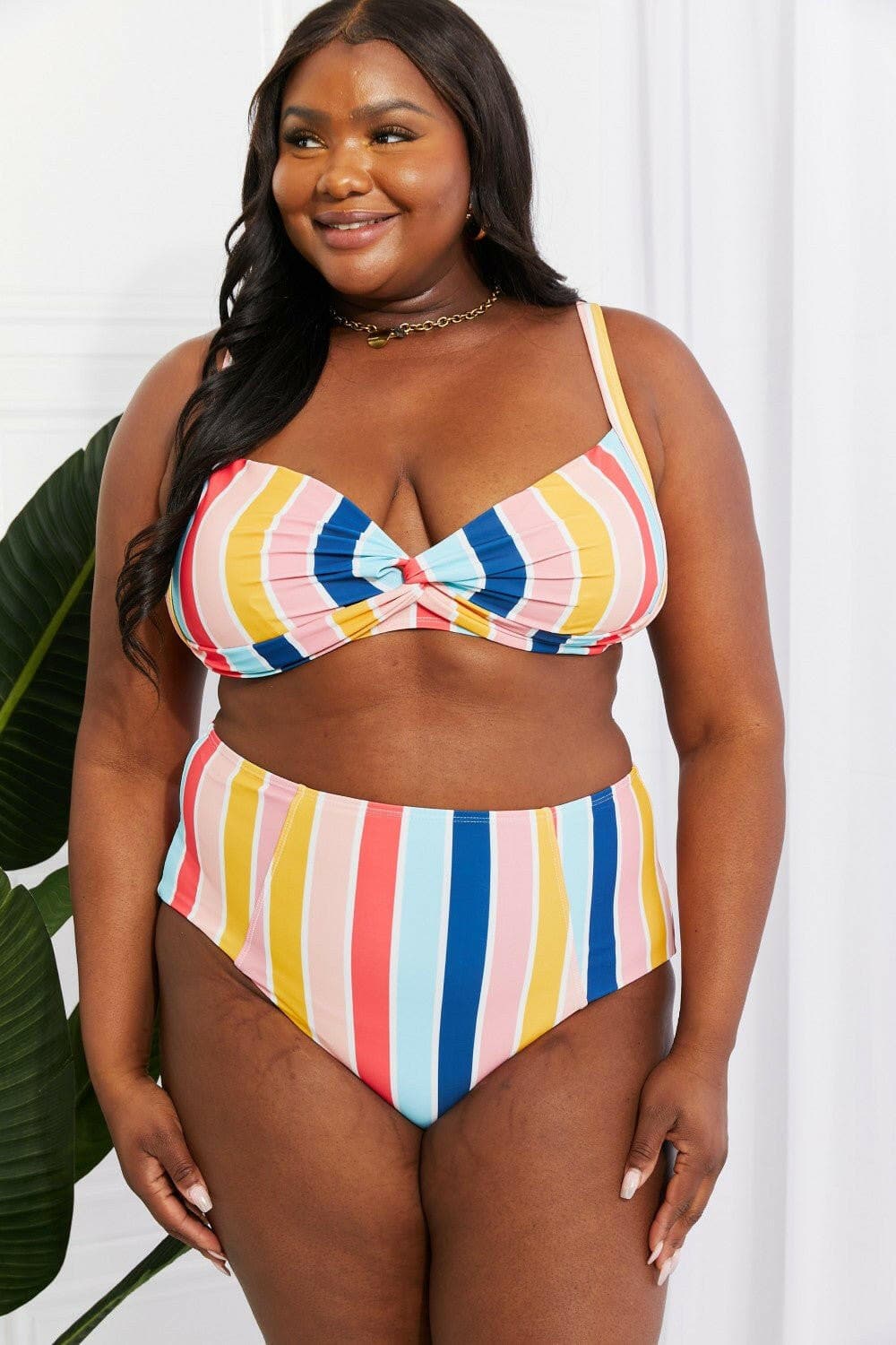 Marina West Swim Take A Dip Twist High-Rise Bikini in Stripe - Love Salve