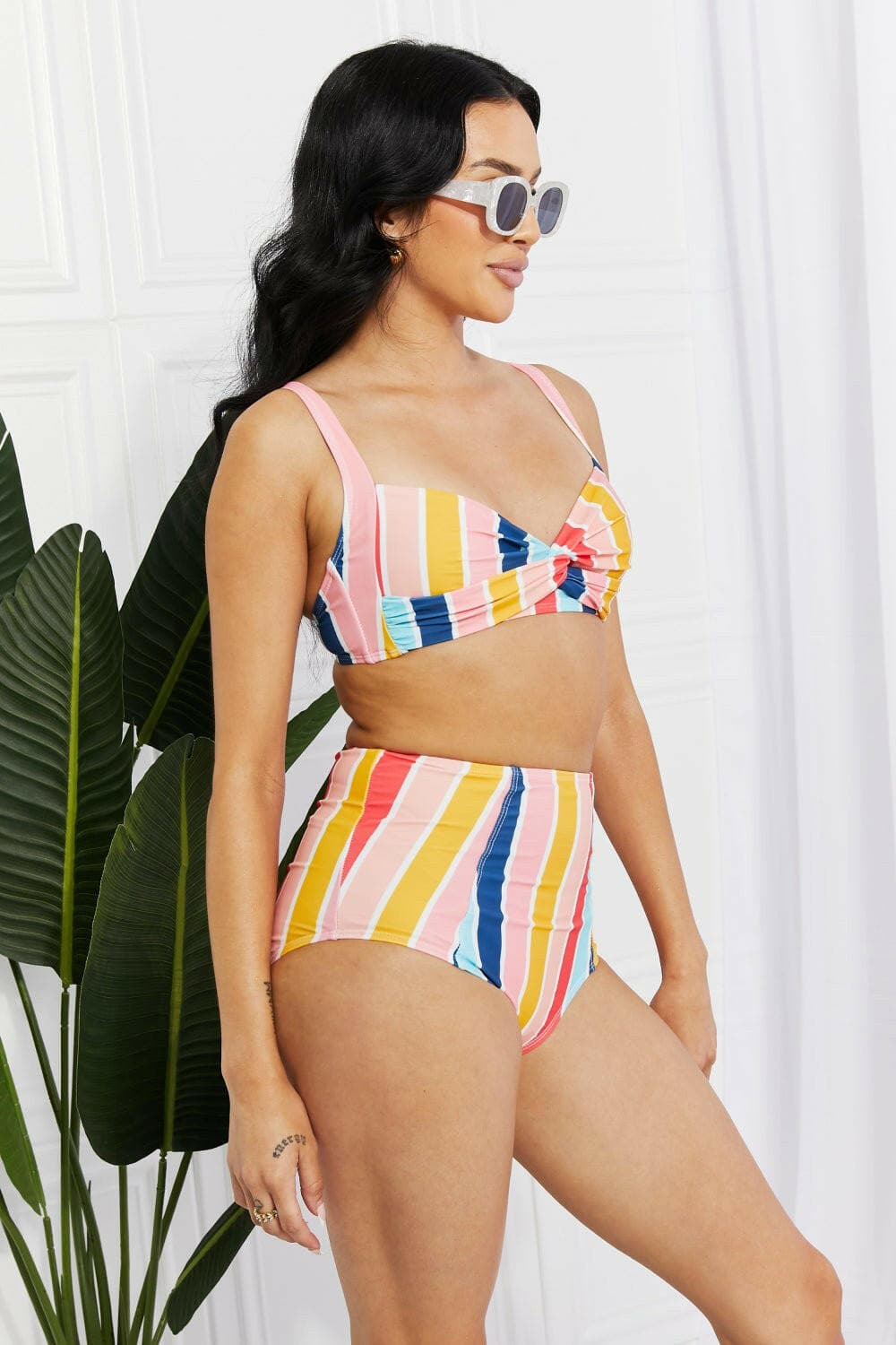 Marina West Swim Take A Dip Twist High-Rise Bikini in Stripe - Love Salve