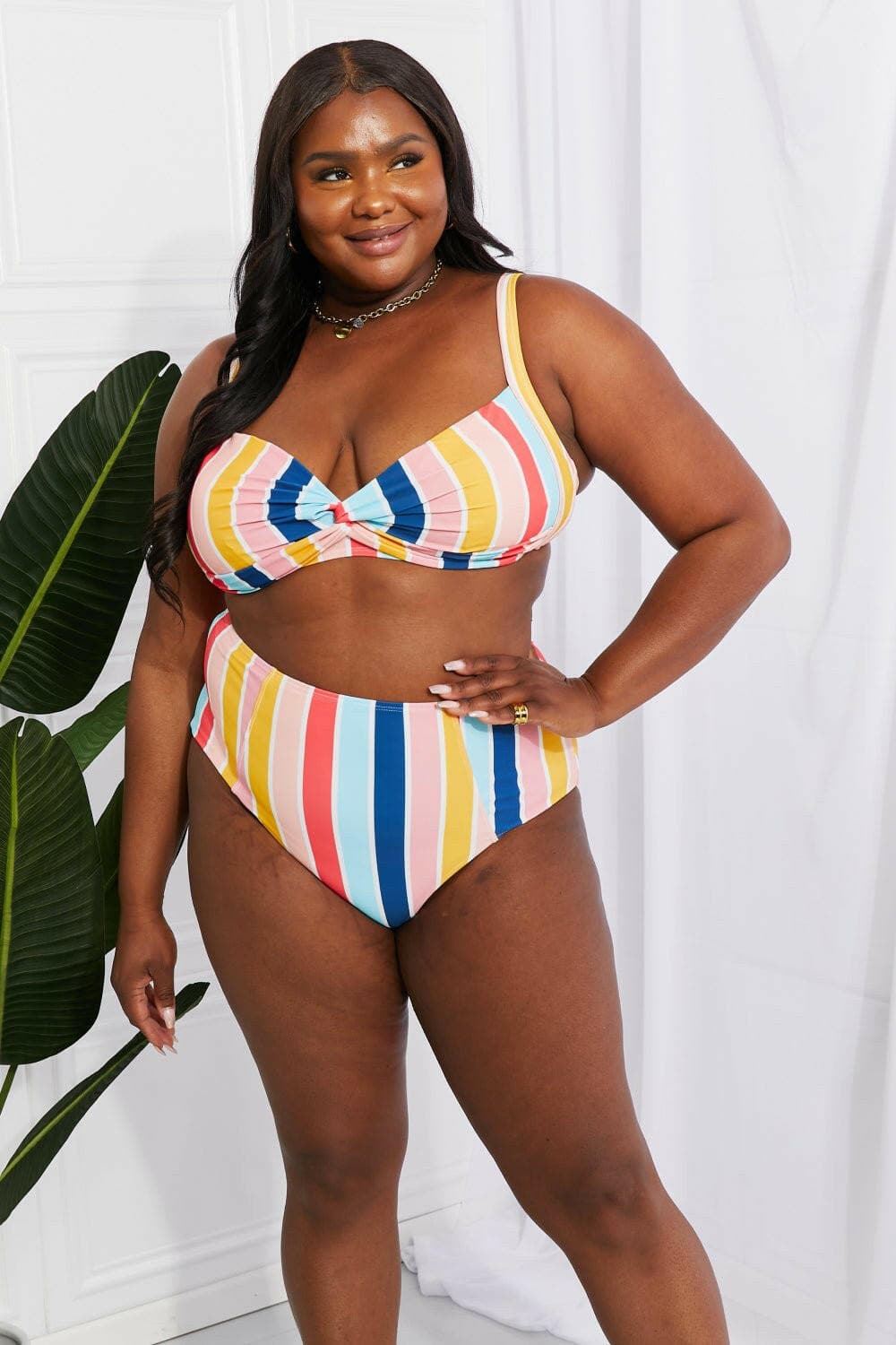 Marina West Swim Take A Dip Twist High-Rise Bikini in Stripe - Love Salve