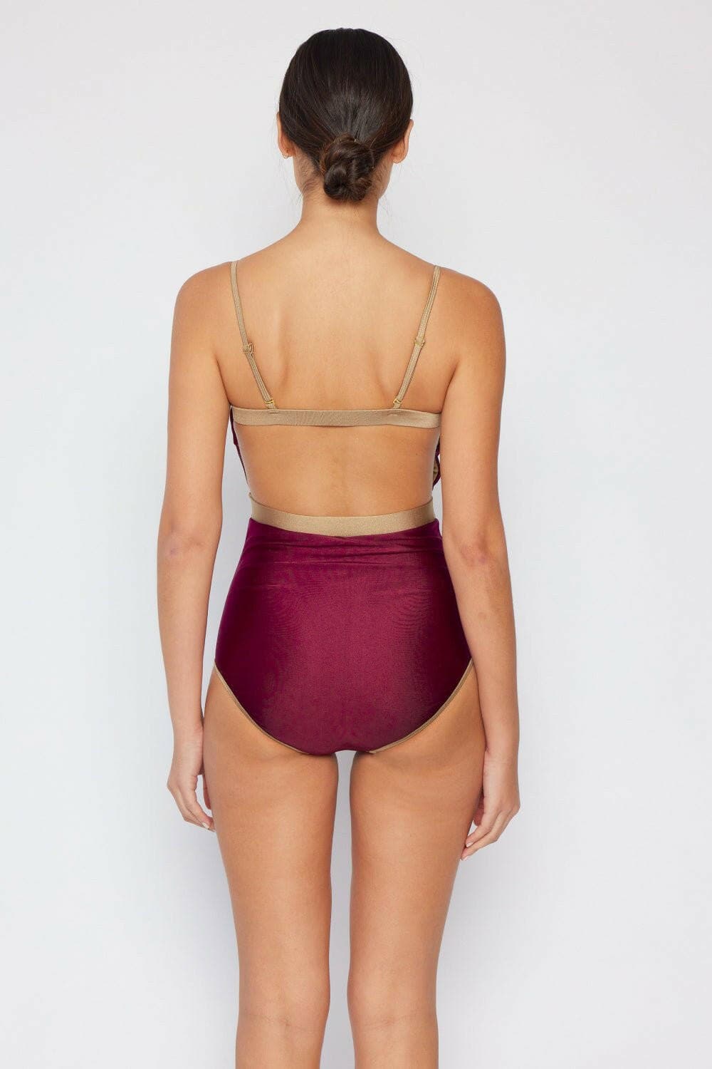 Marina West Swim Wave Break Contrast Trim One-Piece in Wine - Love Salve