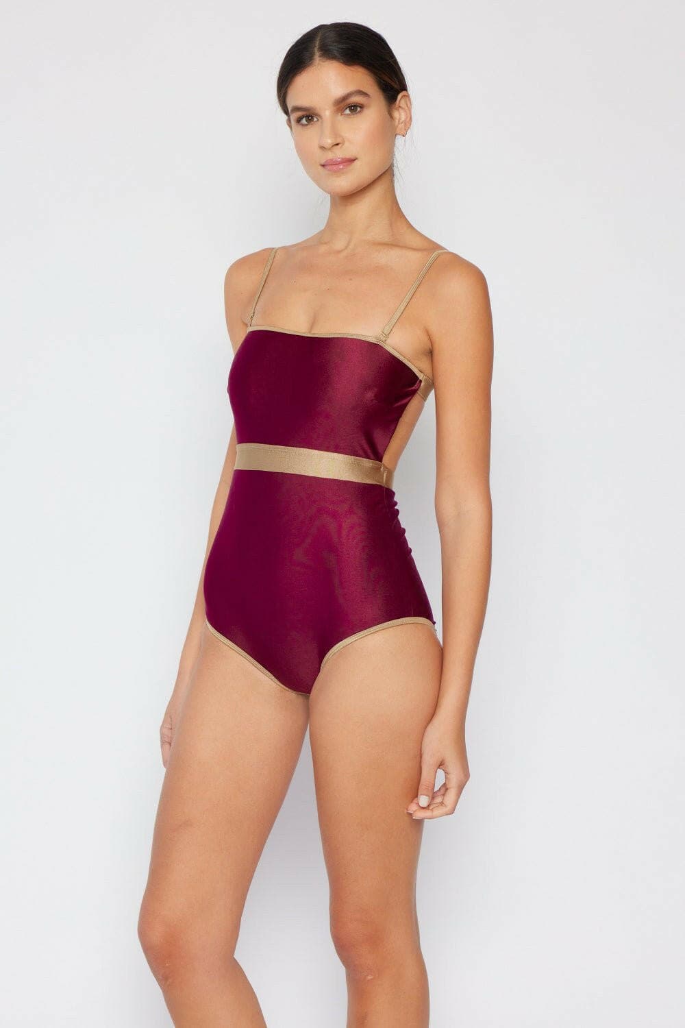 Marina West Swim Wave Break Contrast Trim One-Piece in Wine - Love Salve