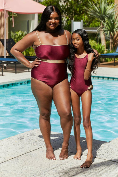 Marina West Swim Wave Break Contrast Trim One-Piece in Wine - Love Salve