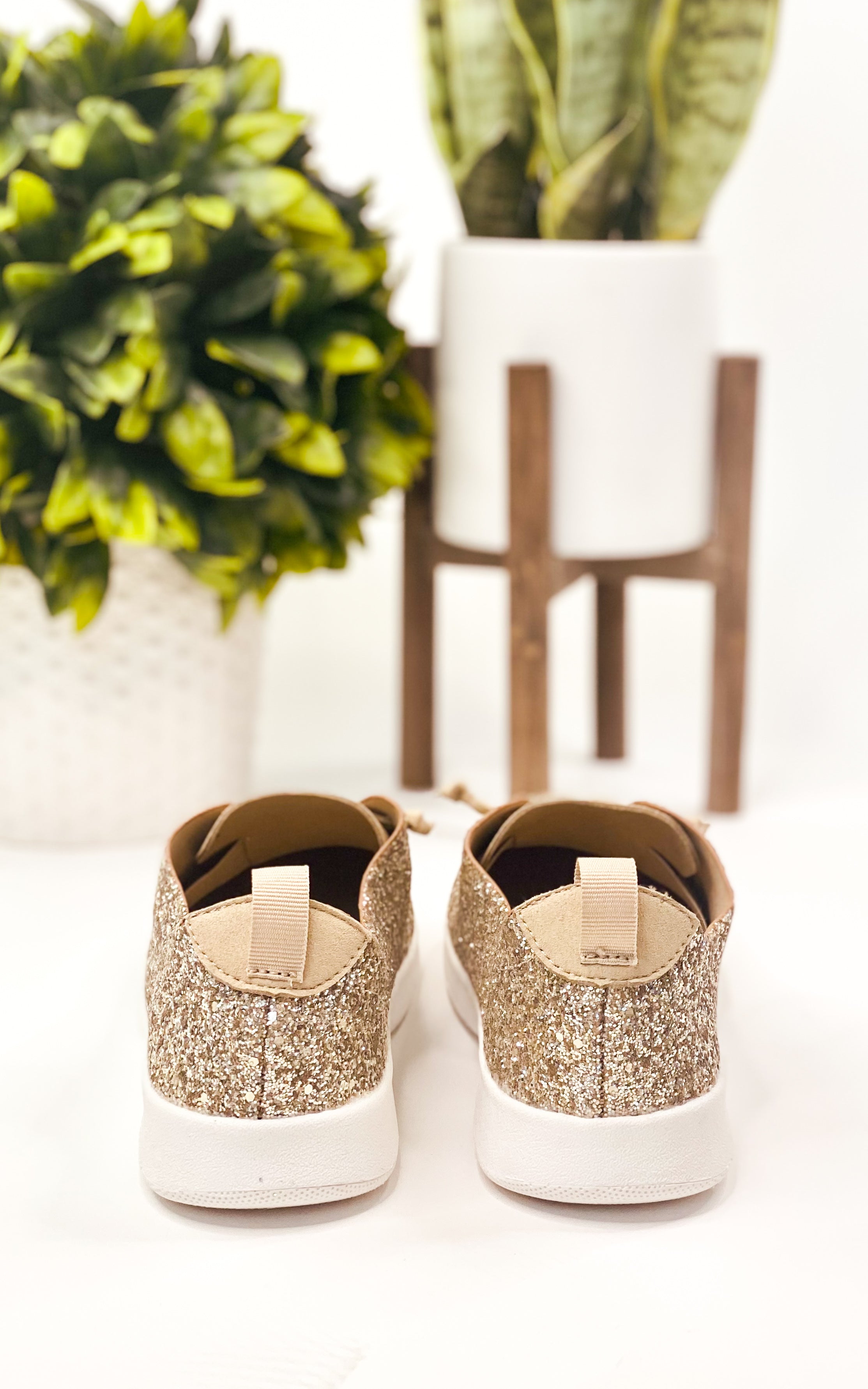 Mayo Glitter Sneaker Gold Wide Fit Comfort Everyday Style Naughty Monkey