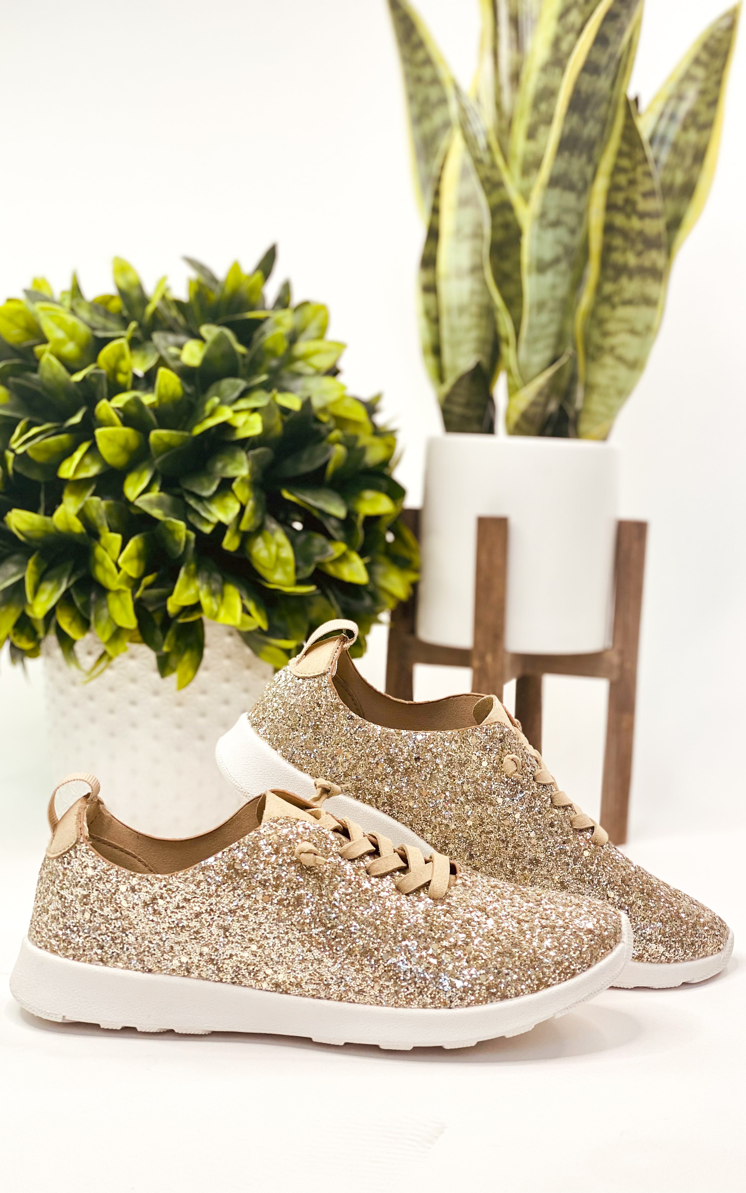 Mayo Glitter Sneaker Gold Wide Fit Comfort Everyday Style Naughty Monkey