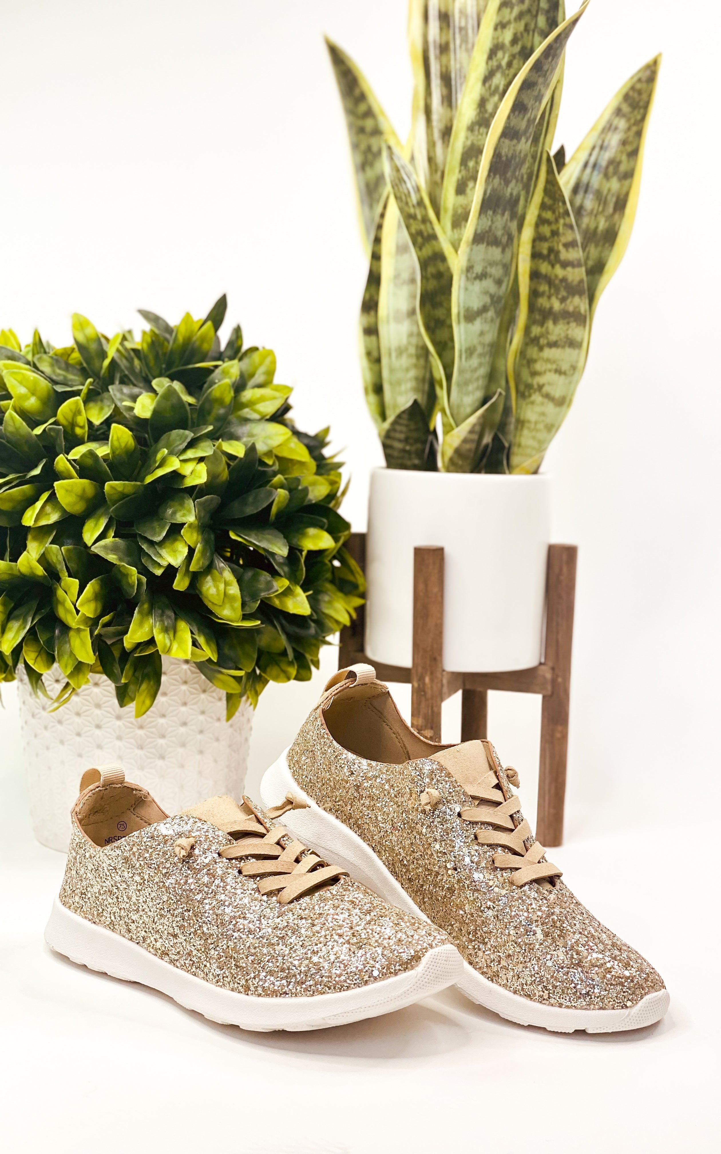 Mayo Glitter Sneaker Gold Wide Fit Comfort Everyday Style Naughty Monkey