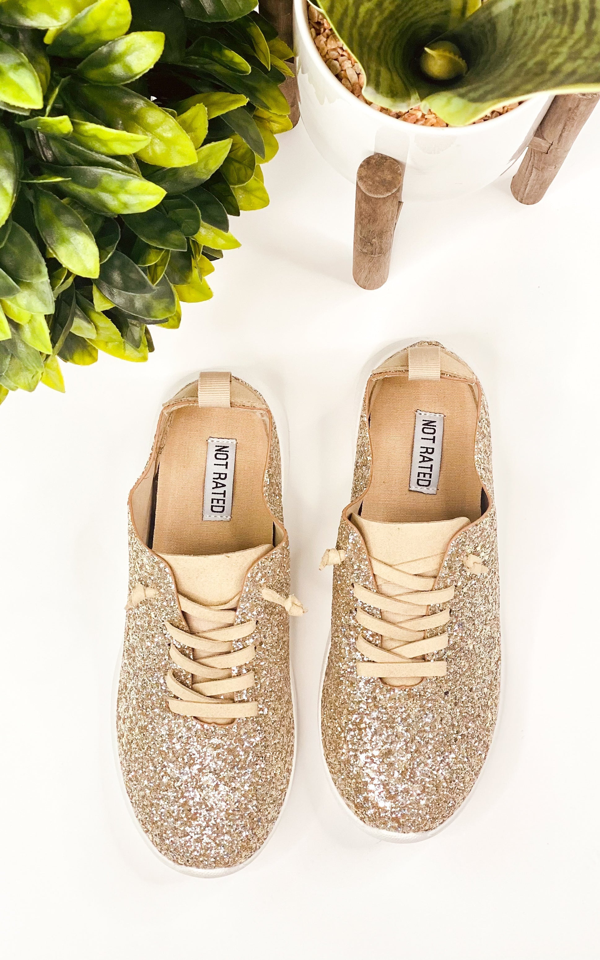 Mayo Glitter Sneaker Gold Wide Fit Comfort Everyday Style Naughty Monkey