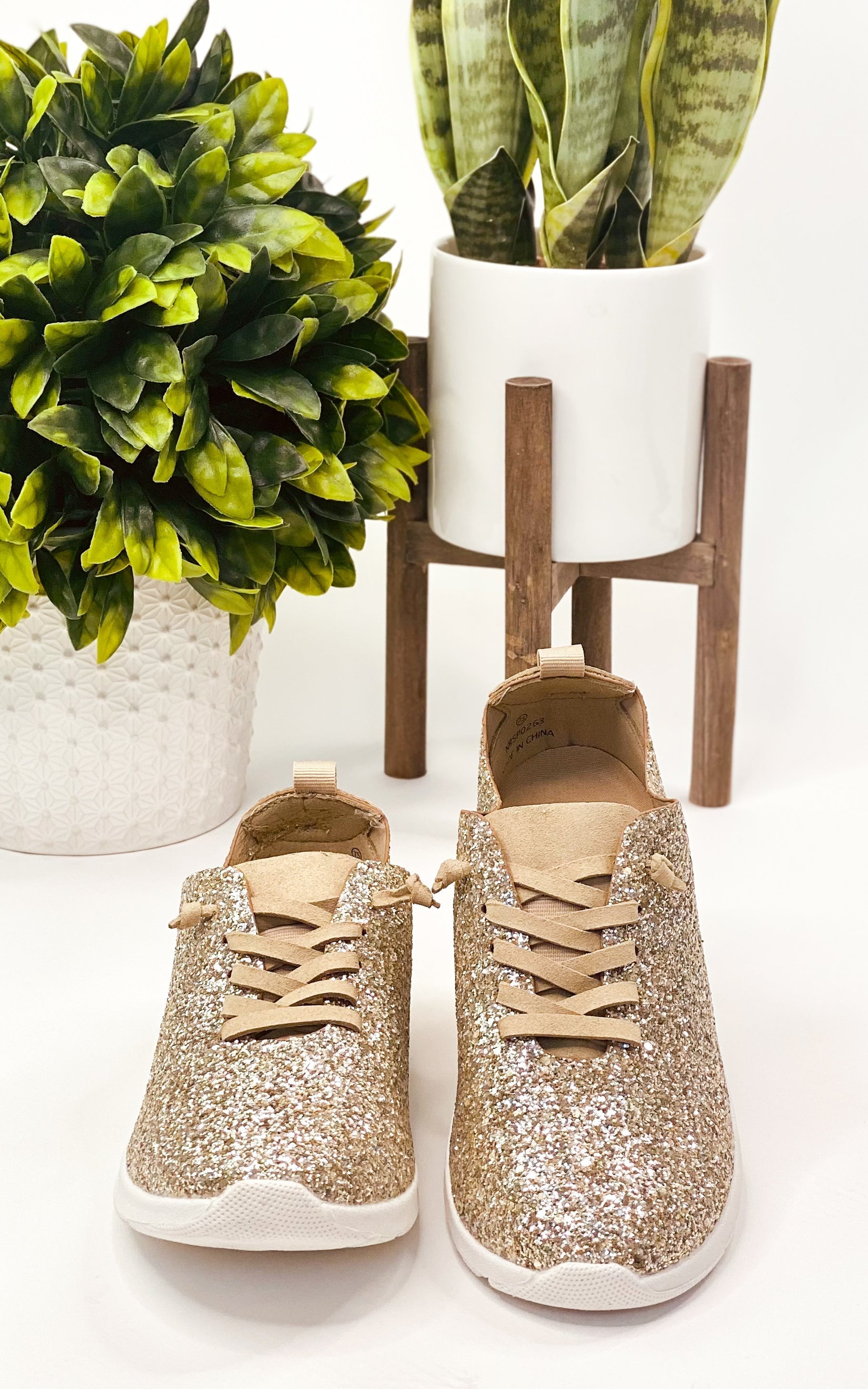 Mayo Glitter Sneaker Gold Wide Fit Comfort Everyday Style Naughty Monkey