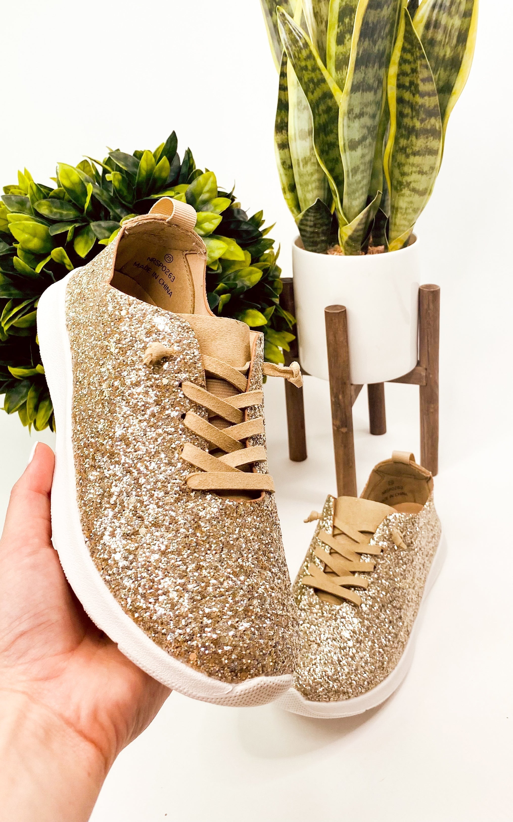 Mayo Glitter Sneaker Gold Wide Fit Comfort Everyday Style Naughty Monkey