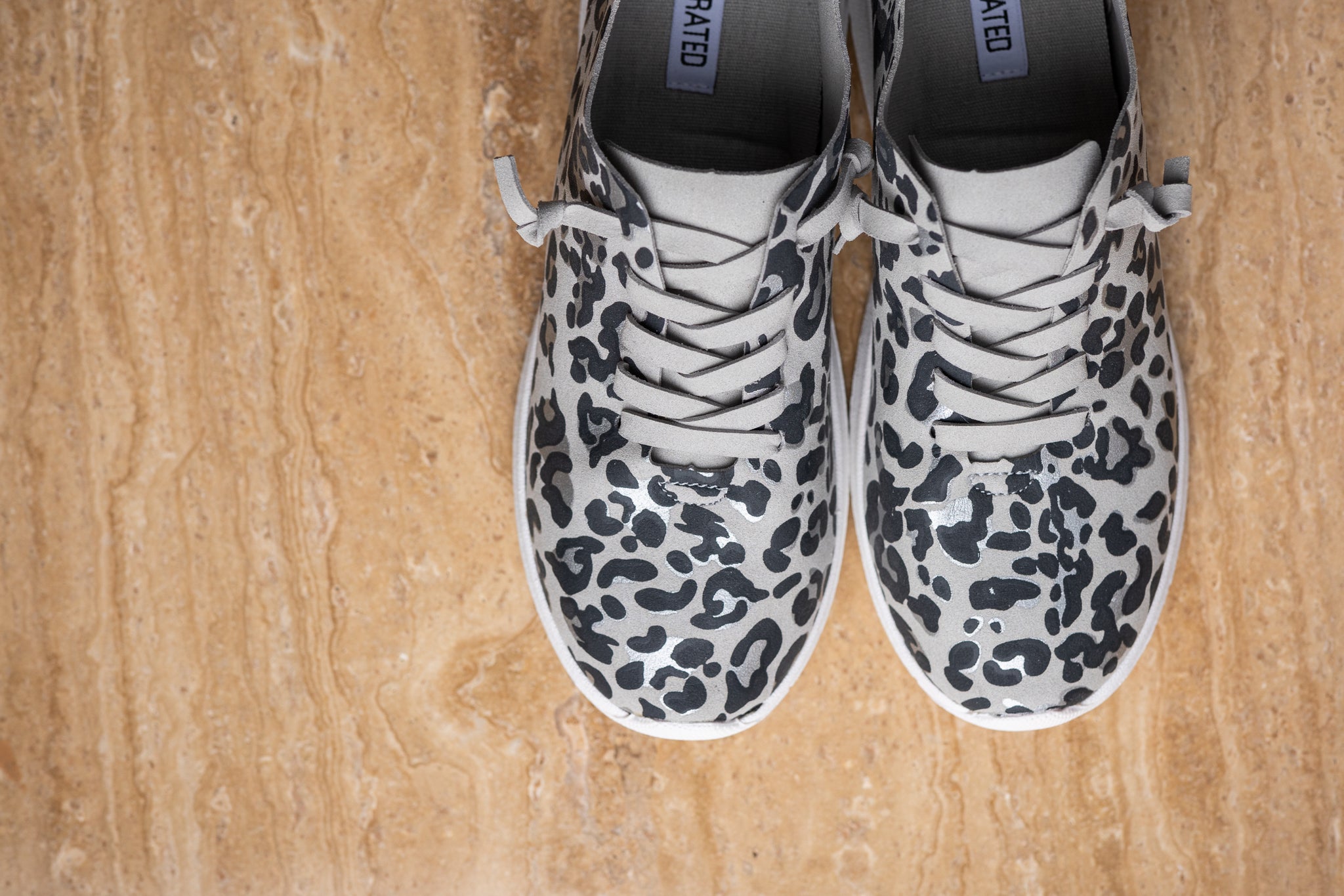 Mayo Sneaker Light Grey Leopard Faux Suede Wide Fit Naughty Monkey