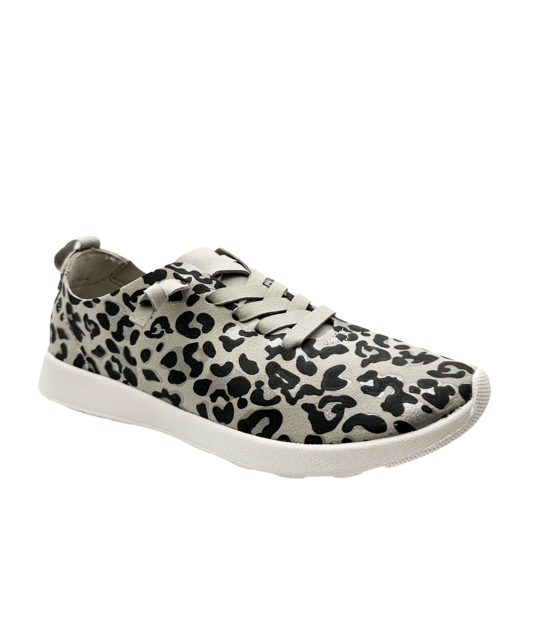 Mayo Sneaker Light Grey Leopard Faux Suede Wide Fit Naughty Monkey