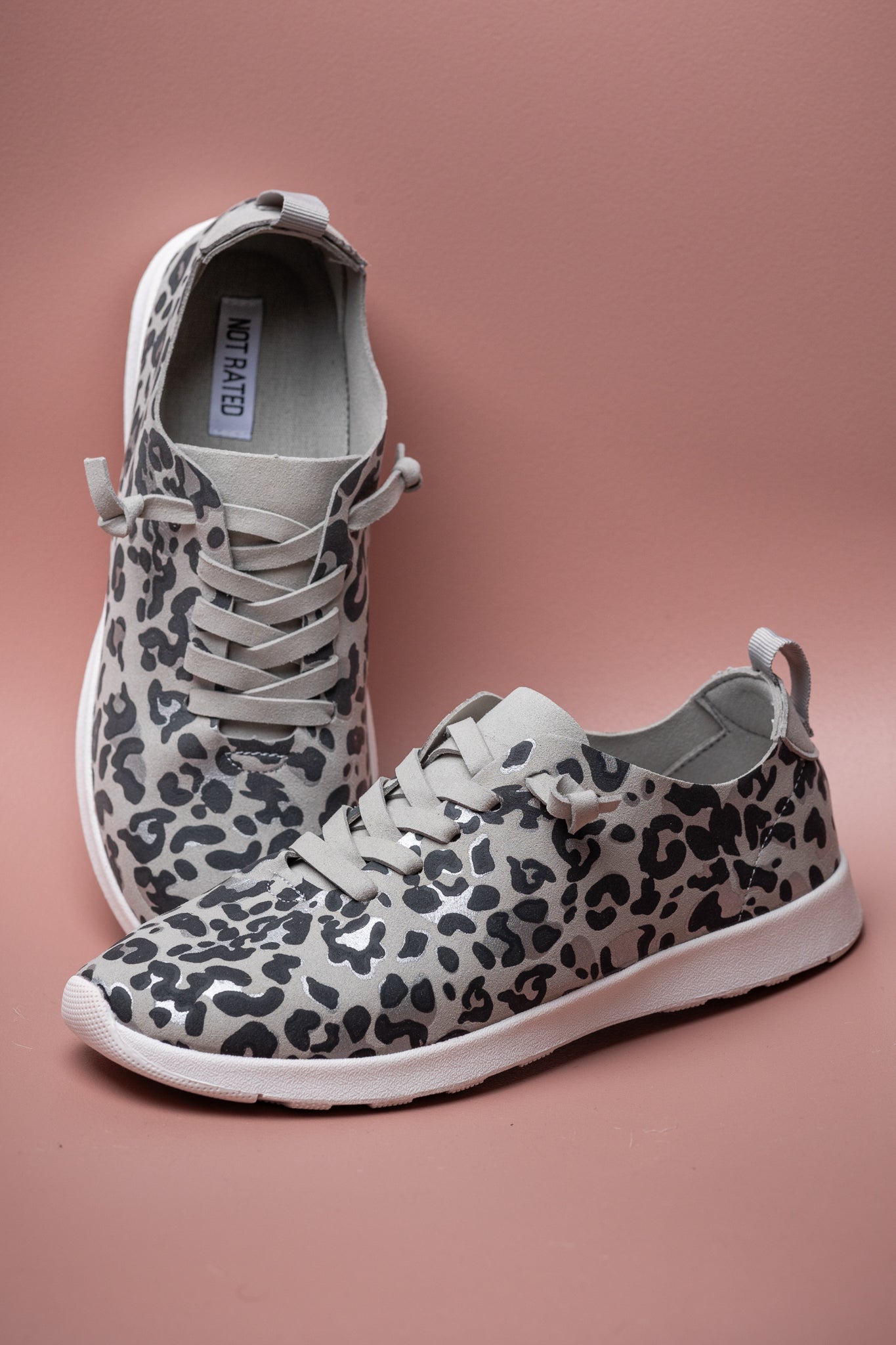 Mayo Sneaker Light Grey Leopard Faux Suede Wide Fit Naughty Monkey