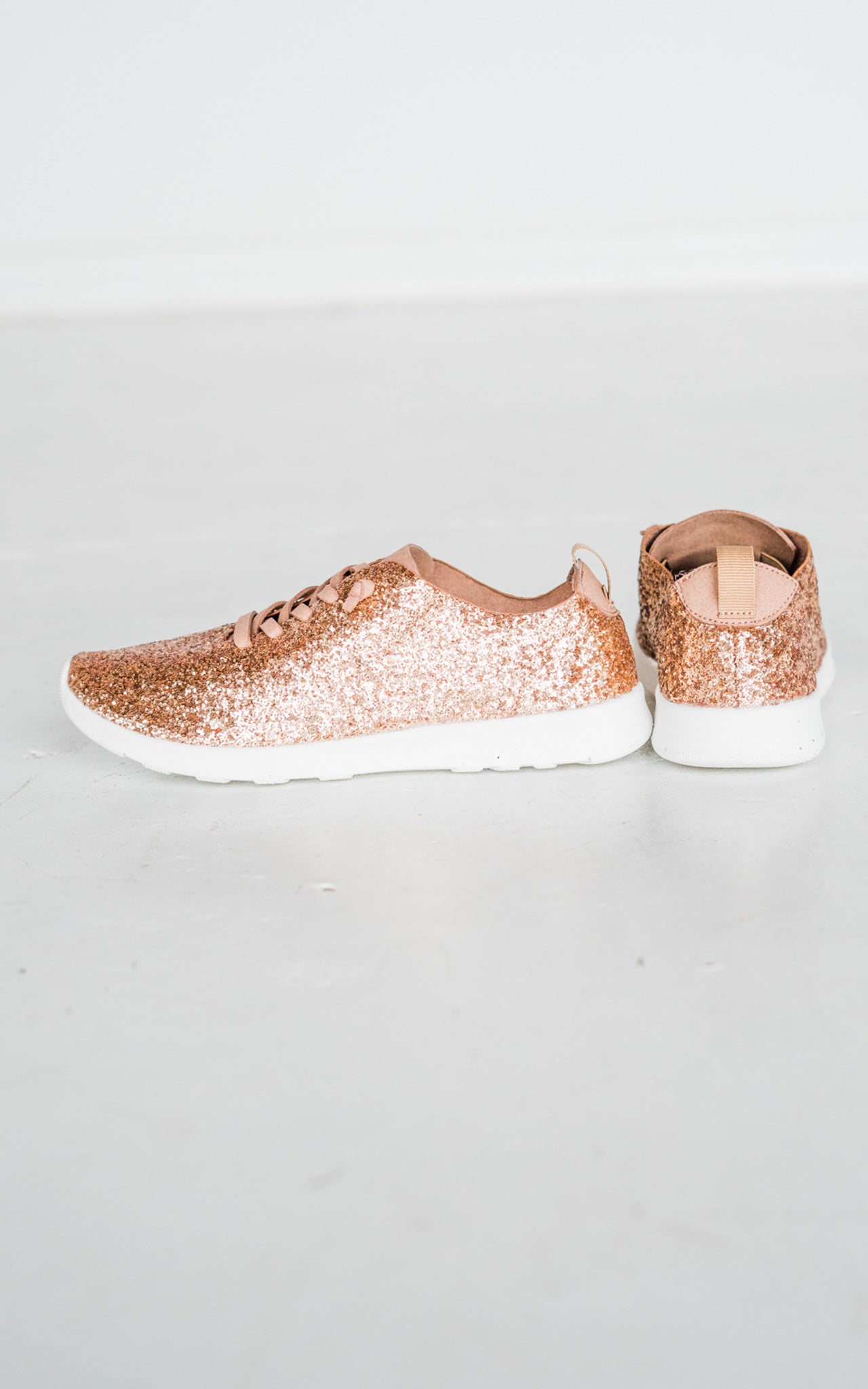 Mayo Glitter Sneaker Rose Gold Wide Fit Faux Leather Laces Naughty Monkey