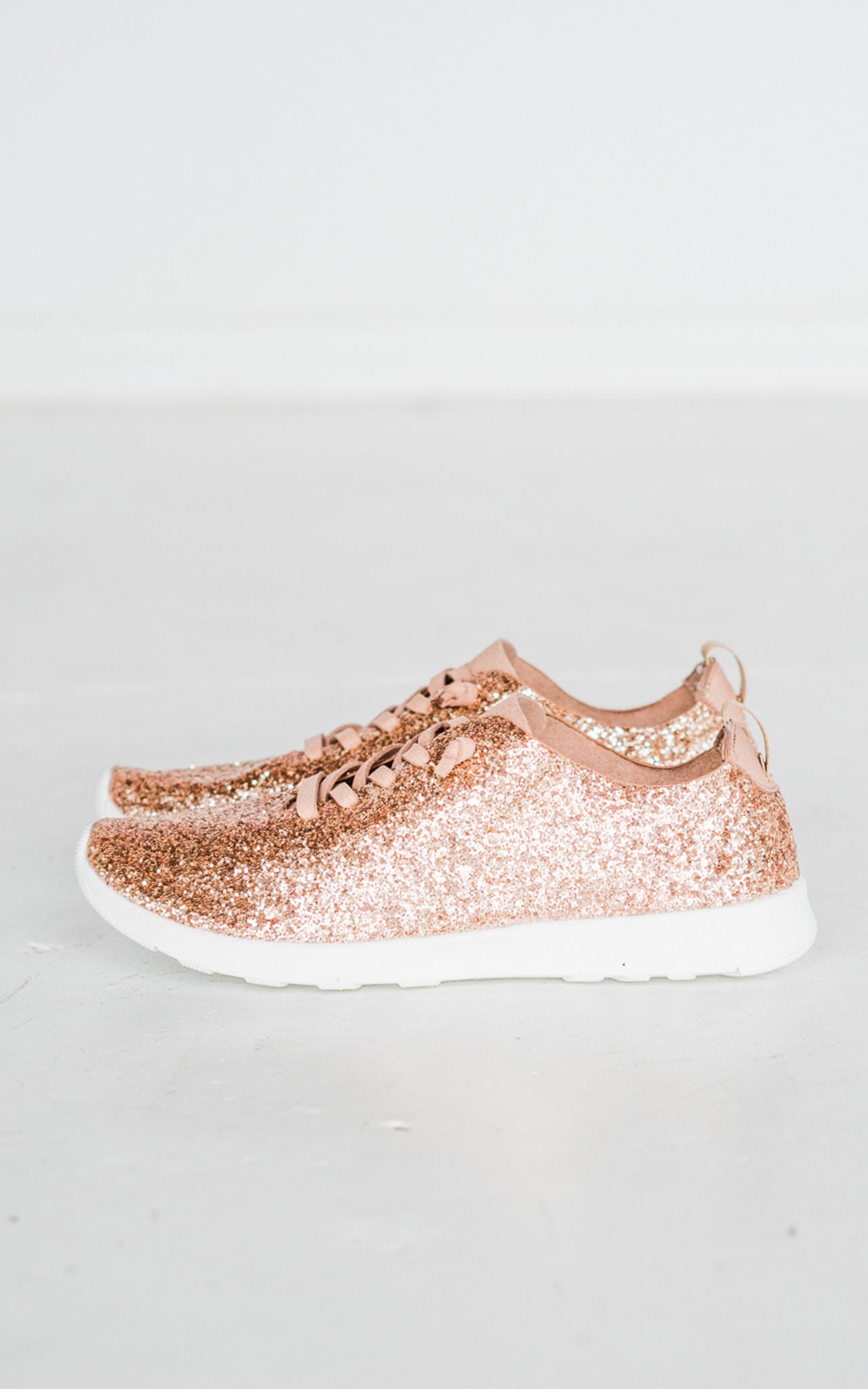 Mayo Glitter Sneaker Rose Gold Wide Fit Faux Leather Laces Naughty Monkey