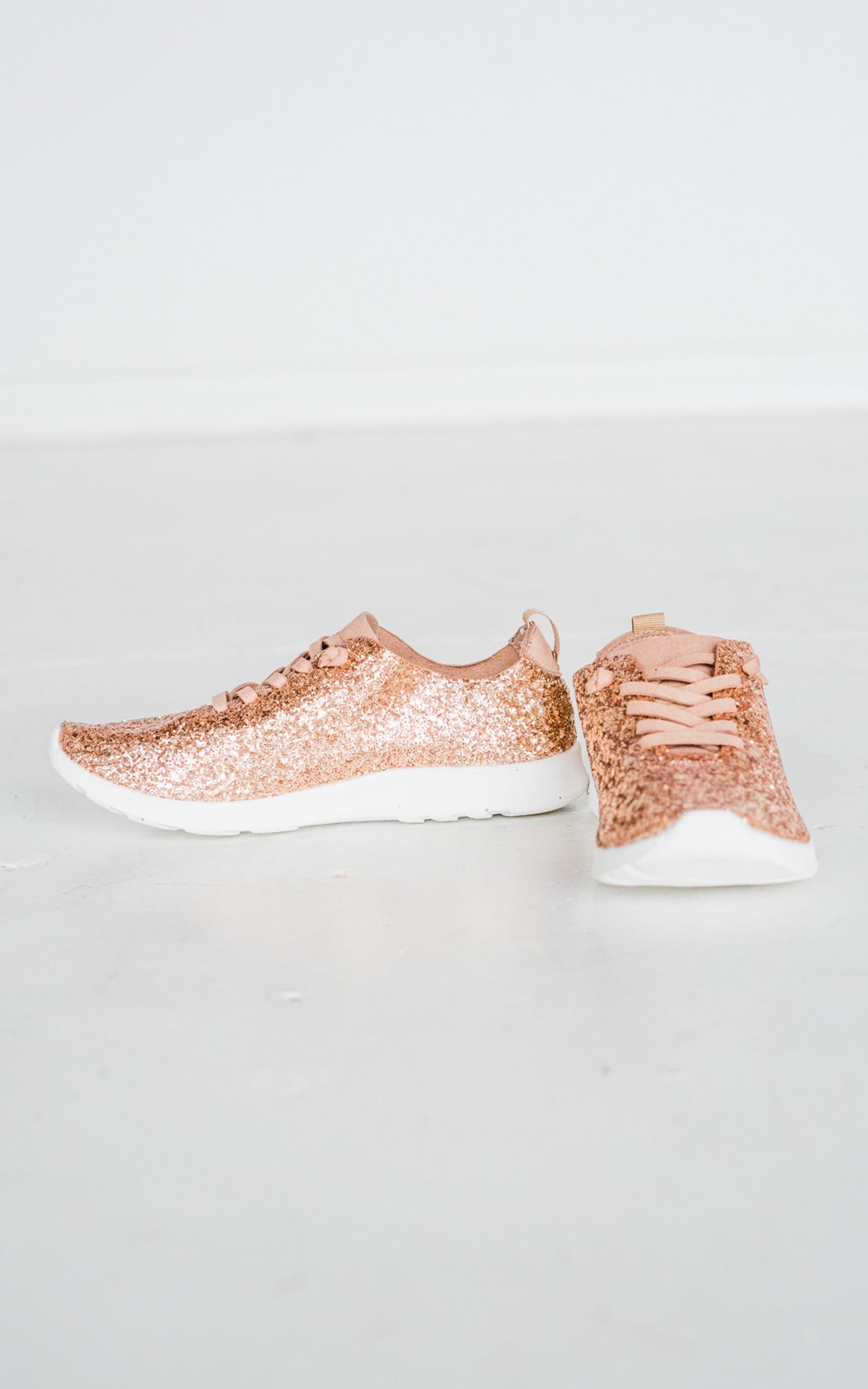 Mayo Glitter Sneaker Rose Gold Wide Fit Faux Leather Laces Naughty Monkey