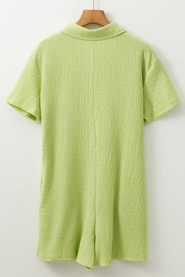 Meadow Mist Green Textured Short Sleeve Pocket Romper - Love Salve 