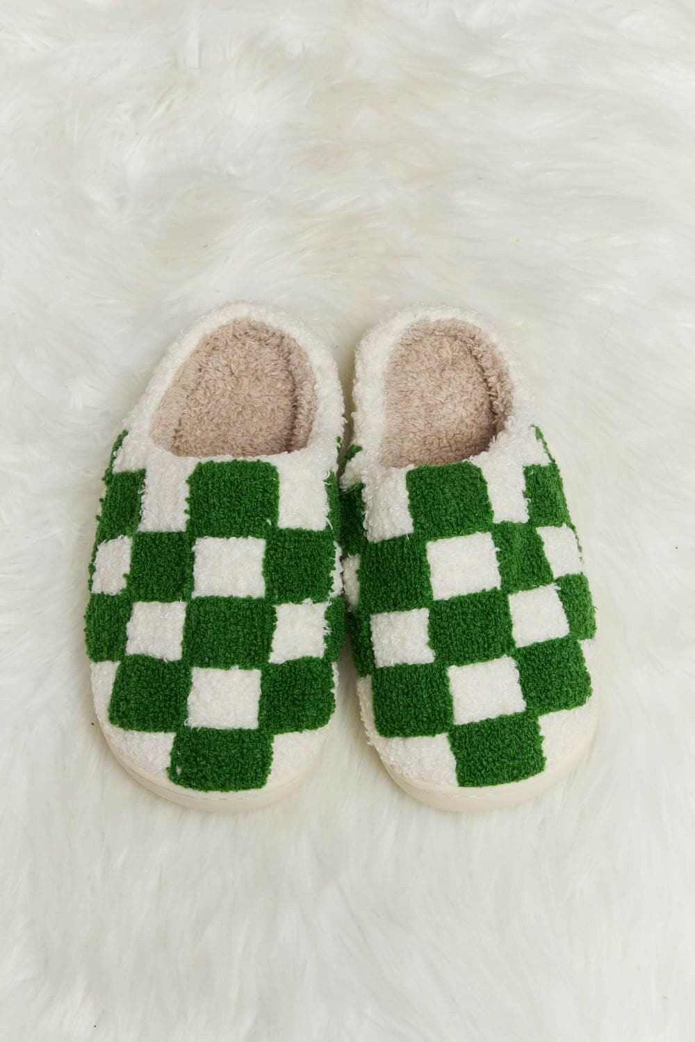 Melody Checkered Print Plush Slide Slippers - Love Salve