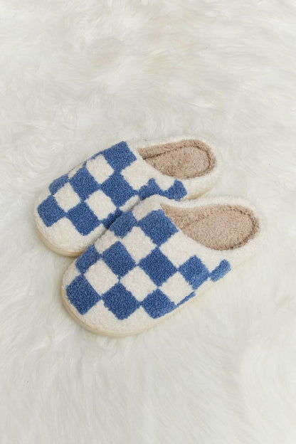 Melody Checkered Print Plush Slide Slippers - Love Salve