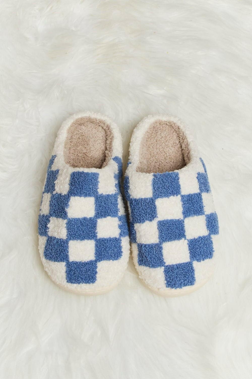 Melody Checkered Print Plush Slide Slippers - Love Salve