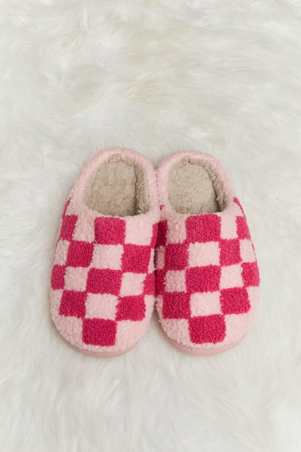 Melody Checkered Print Plush Slide Slippers - Love Salve