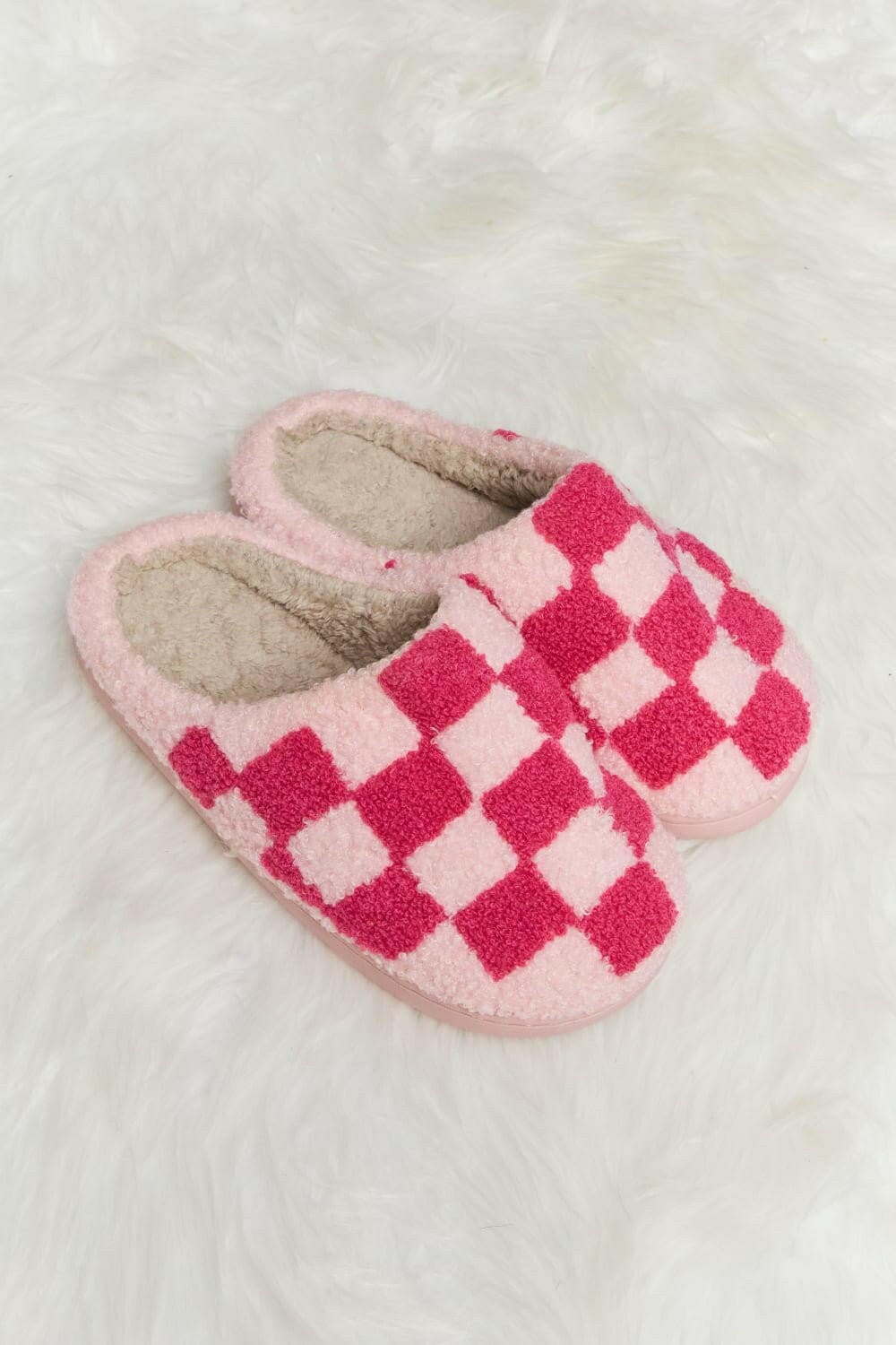 Melody Checkered Print Plush Slide Slippers - Love Salve