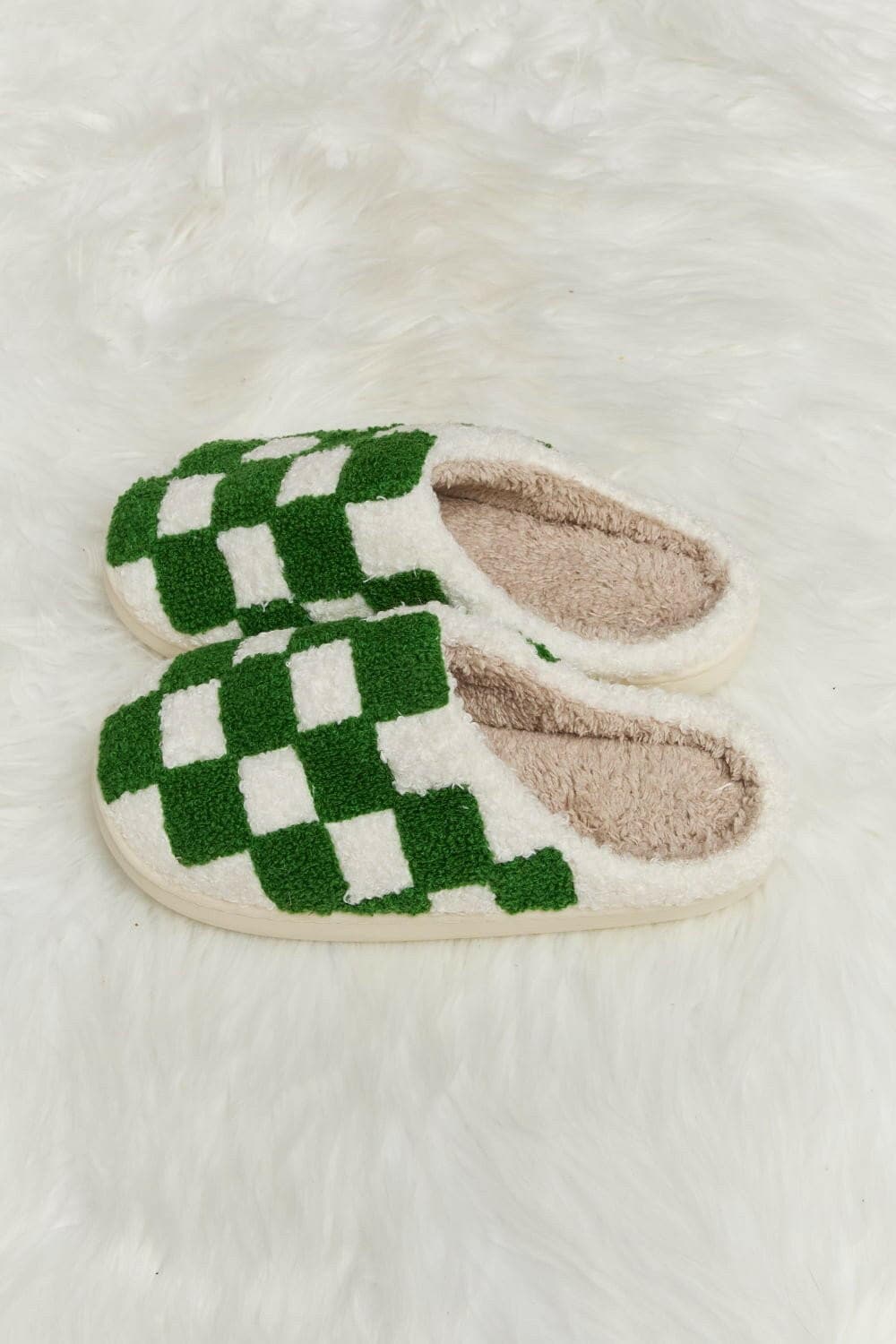 Melody Checkered Print Plush Slide Slippers - Love Salve