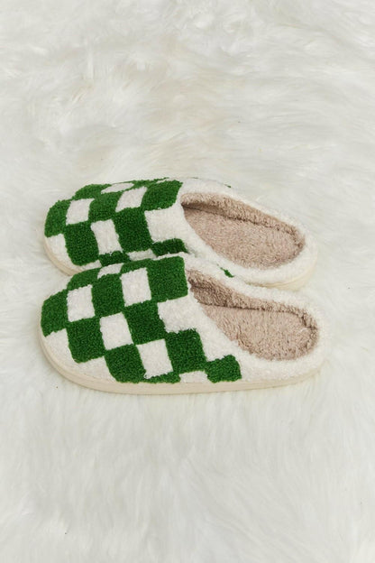 Melody Checkered Print Plush Slide Slippers - Love Salve