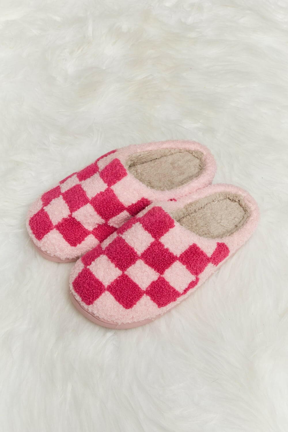 Melody Checkered Print Plush Slide Slippers - Love Salve