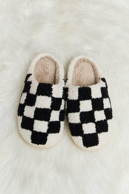 Melody Checkered Print Plush Slide Slippers - Love Salve