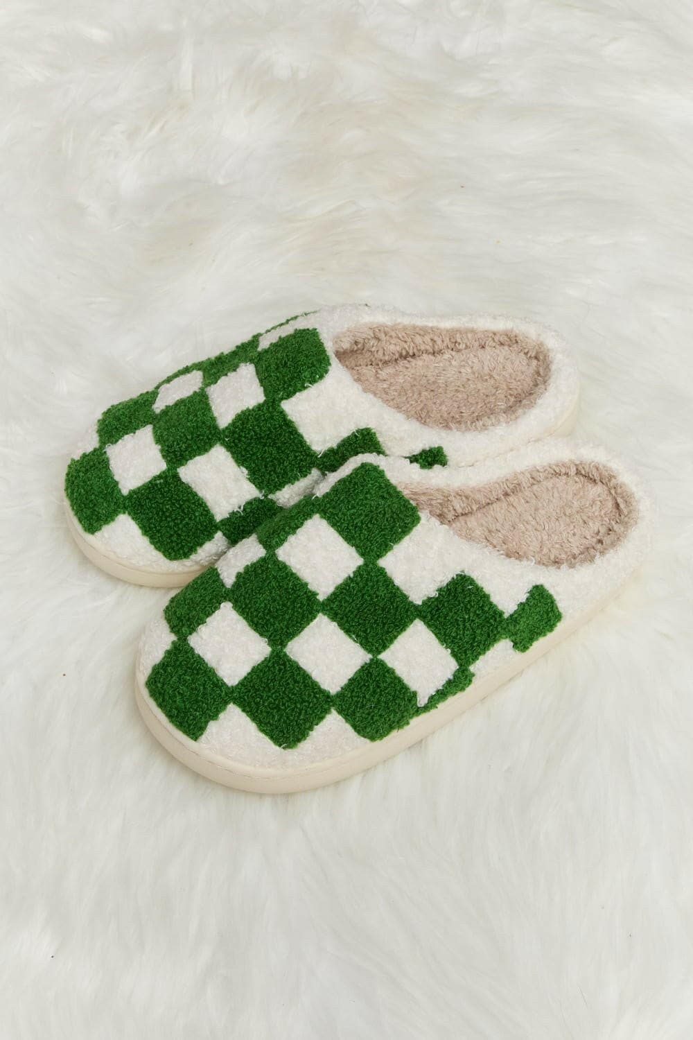 Melody Checkered Print Plush Slide Slippers - Love Salve