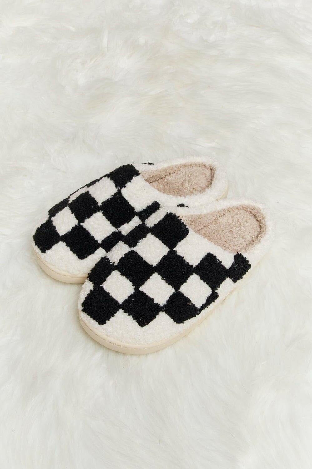 Melody Checkered Print Plush Slide Slippers - Love Salve