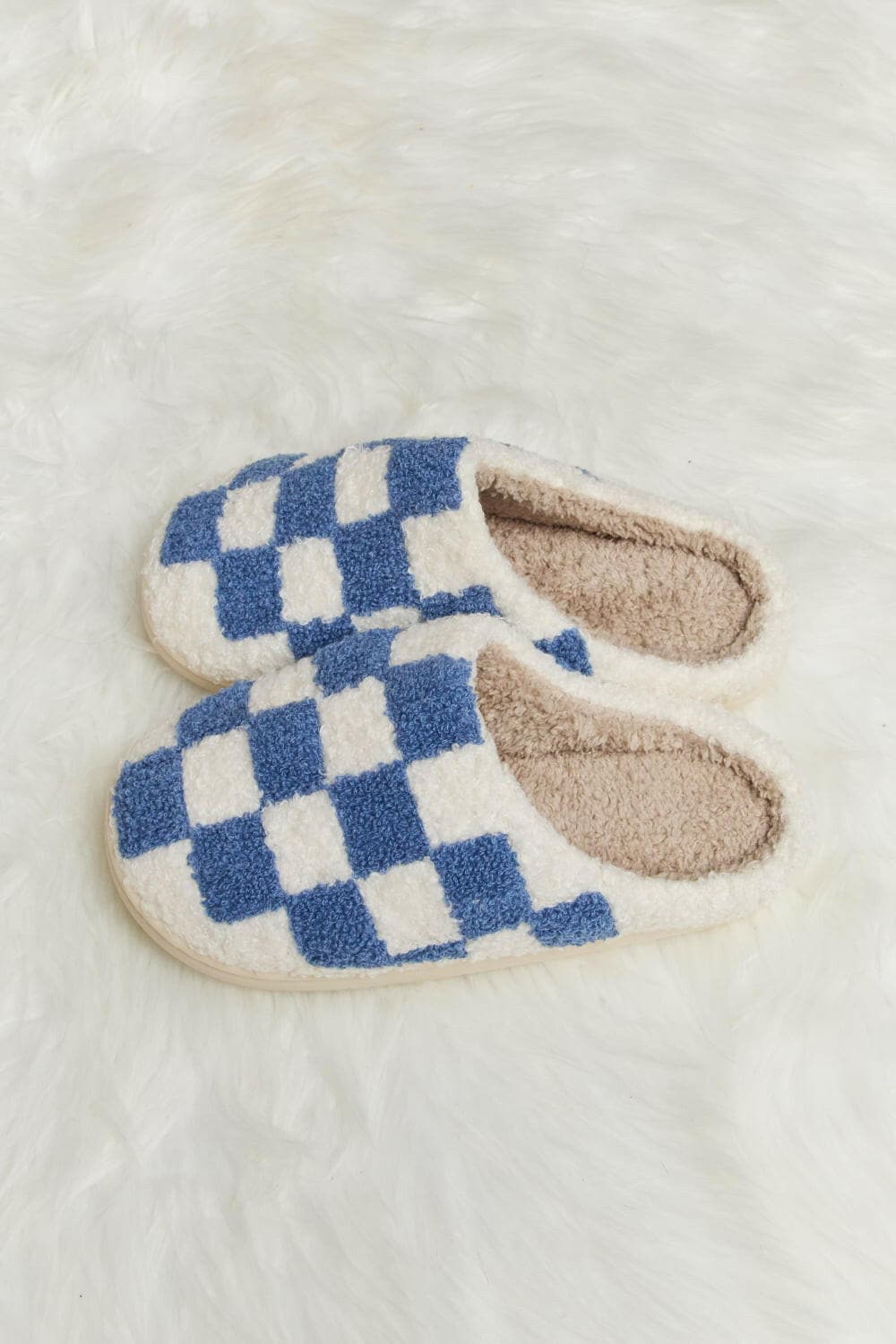 Melody Checkered Print Plush Slide Slippers - Love Salve