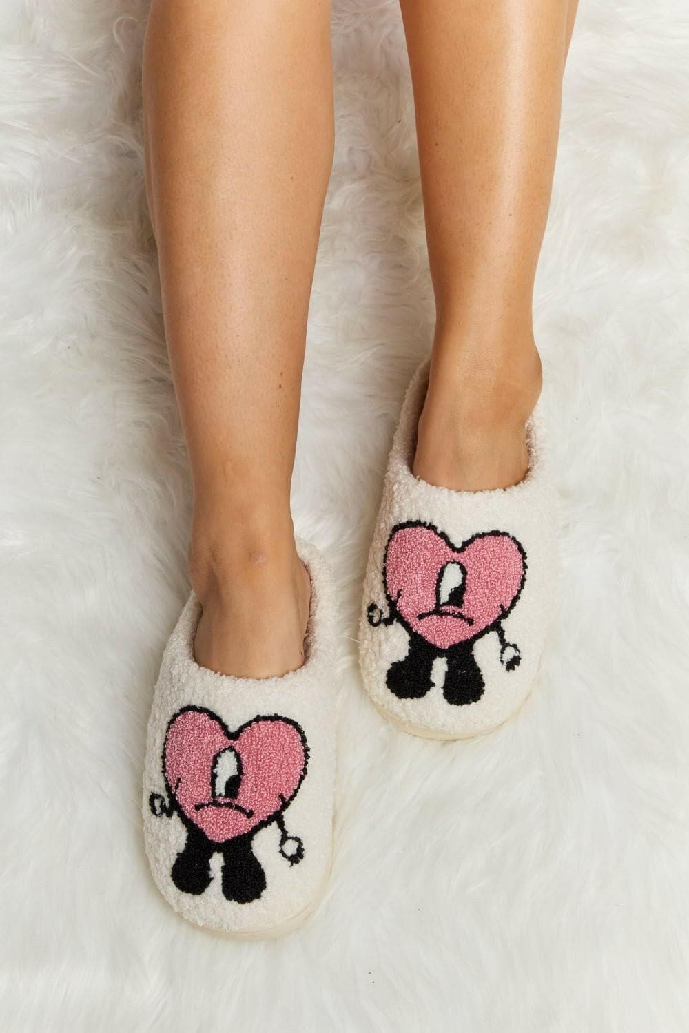 Melody Love Heart Print Plush Slippers - Love Salve