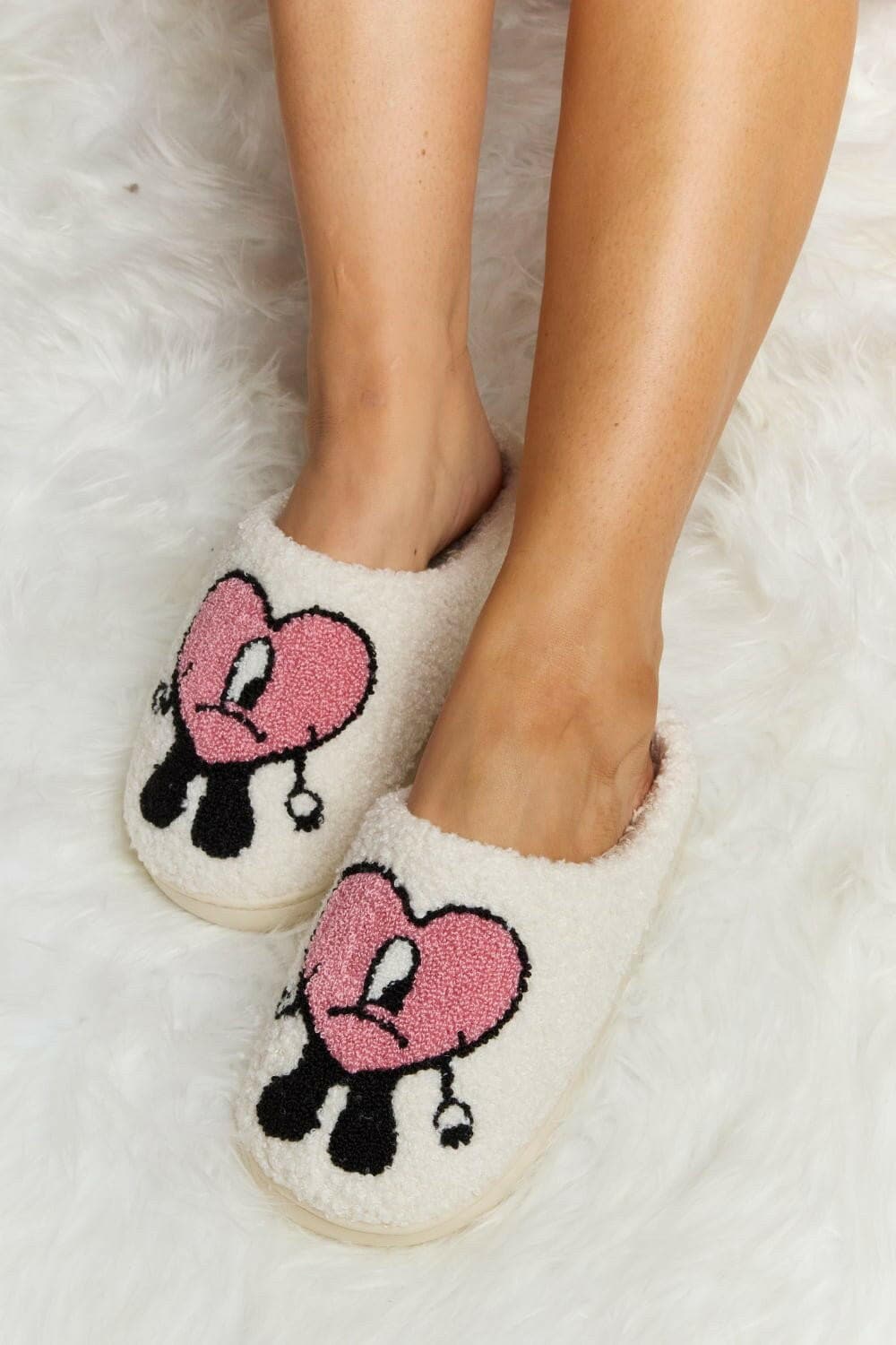 Melody Love Heart Print Plush Slippers - Love Salve