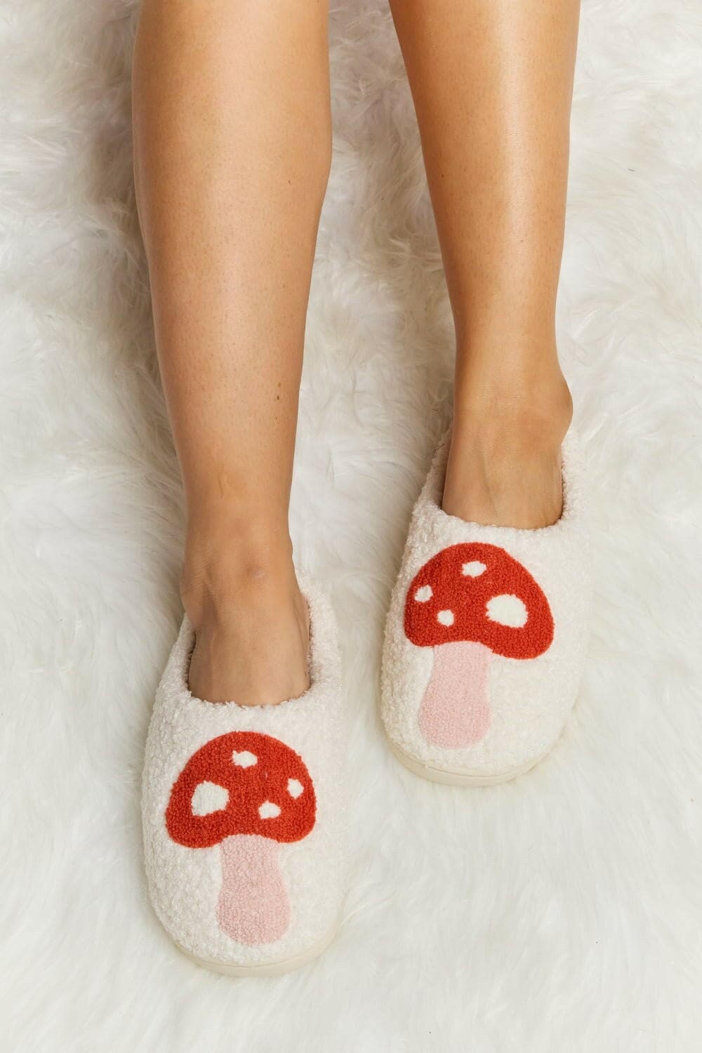 Melody Mushroom Print Plush Slide Slippers - Love Salve