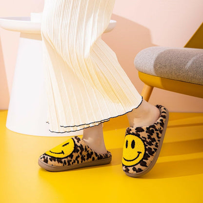 Melody Smiley Face Leopard Slippers - Love Salve