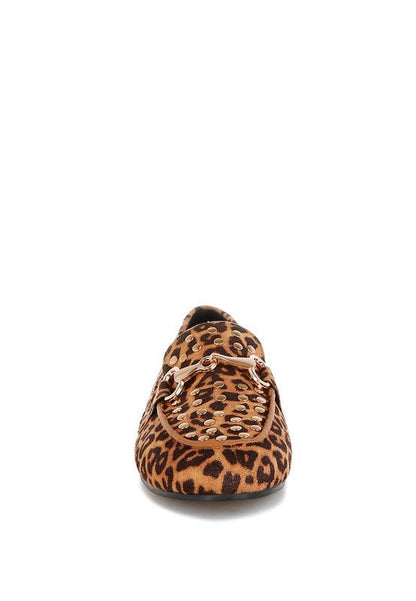 Meopa Horsebit Studs Leopard Print Loafers for Women - Love Salve 