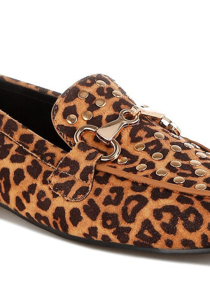 Meopa Horsebit Studs Leopard Print Loafers for Women - Love Salve 