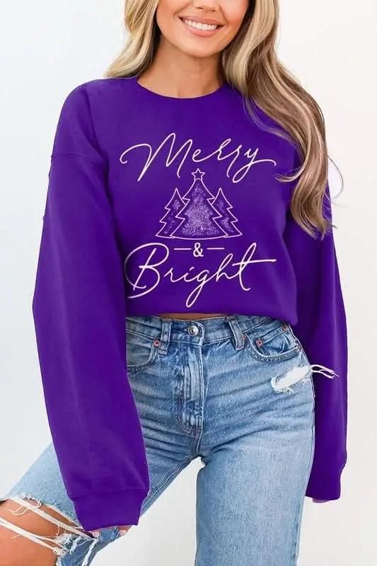 Merry & Bright Graphic Fleece Sweatshirts - Love Salve 