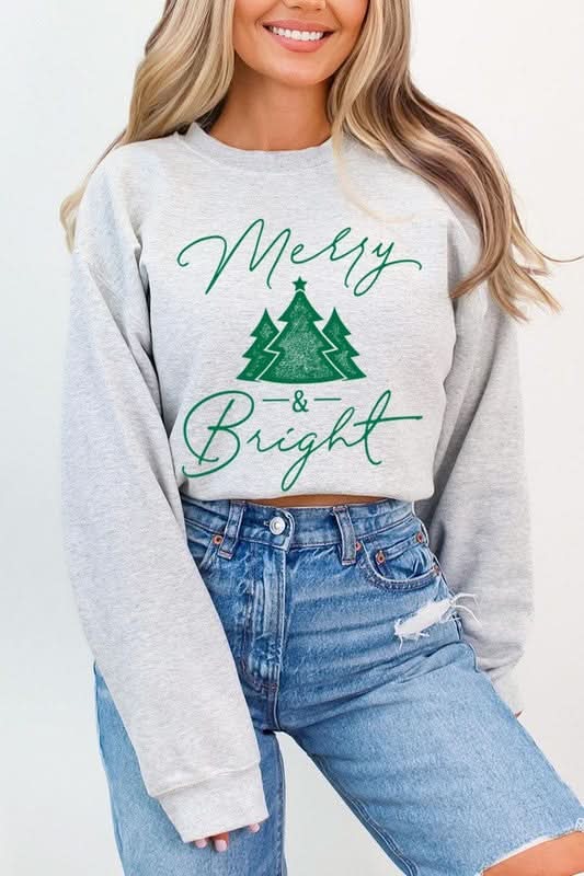Merry & Bright Graphic Fleece Sweatshirts - Love Salve 