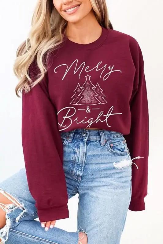 Merry & Bright Graphic Fleece Sweatshirts - Love Salve 