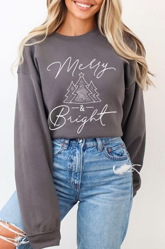 Merry & Bright Graphic Fleece Sweatshirts - Love Salve 