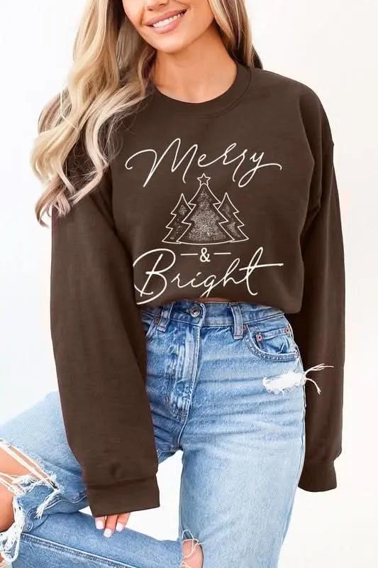 Merry & Bright Graphic Fleece Sweatshirts - Love Salve 