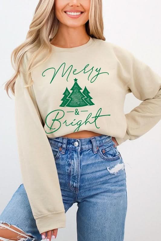 Merry & Bright Graphic Fleece Sweatshirts - Love Salve 