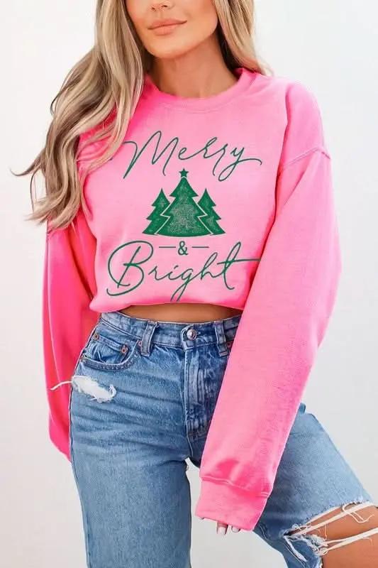 Merry & Bright Graphic Fleece Sweatshirts - Love Salve 
