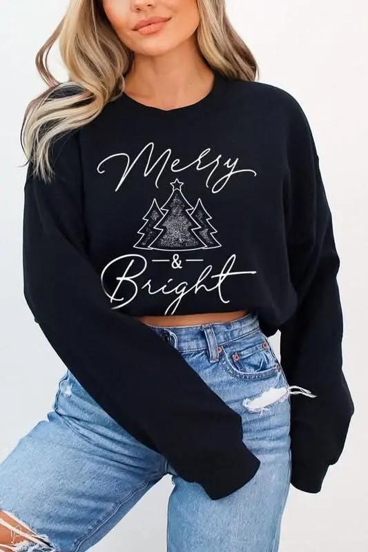 Merry & Bright Graphic Fleece Sweatshirts - Love Salve 