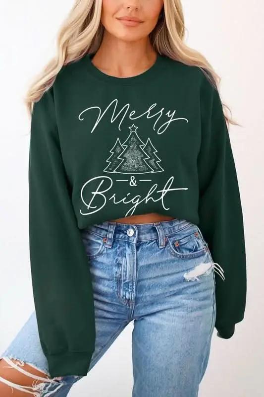 Merry & Bright Graphic Fleece Sweatshirts - Love Salve 