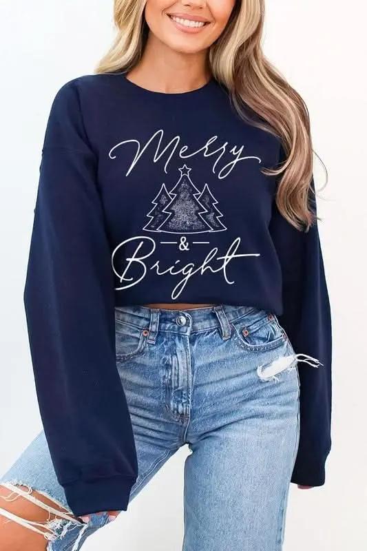 Merry & Bright Graphic Fleece Sweatshirts - Love Salve 