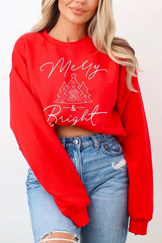 Merry & Bright Graphic Fleece Sweatshirts - Love Salve 